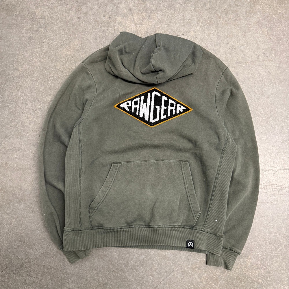 RawGear Mens Hooded Pullover Sweatshirt Olive Green Diamond Logo Large